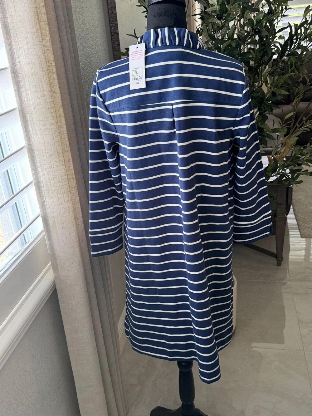Lilly Pulitzer Navy and White Striped Ruffle Collar Dress